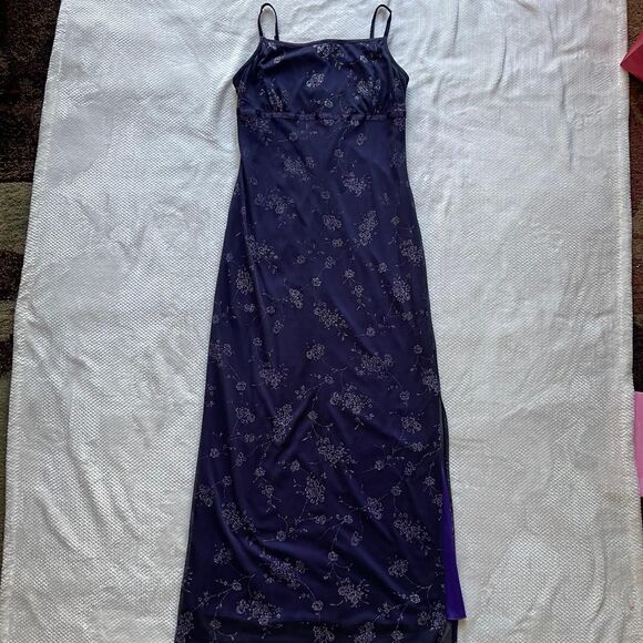 CANDY ROCKET PURPLE FLORAL MESH MAXI SLIP DRESS - Picture 5 of 6
